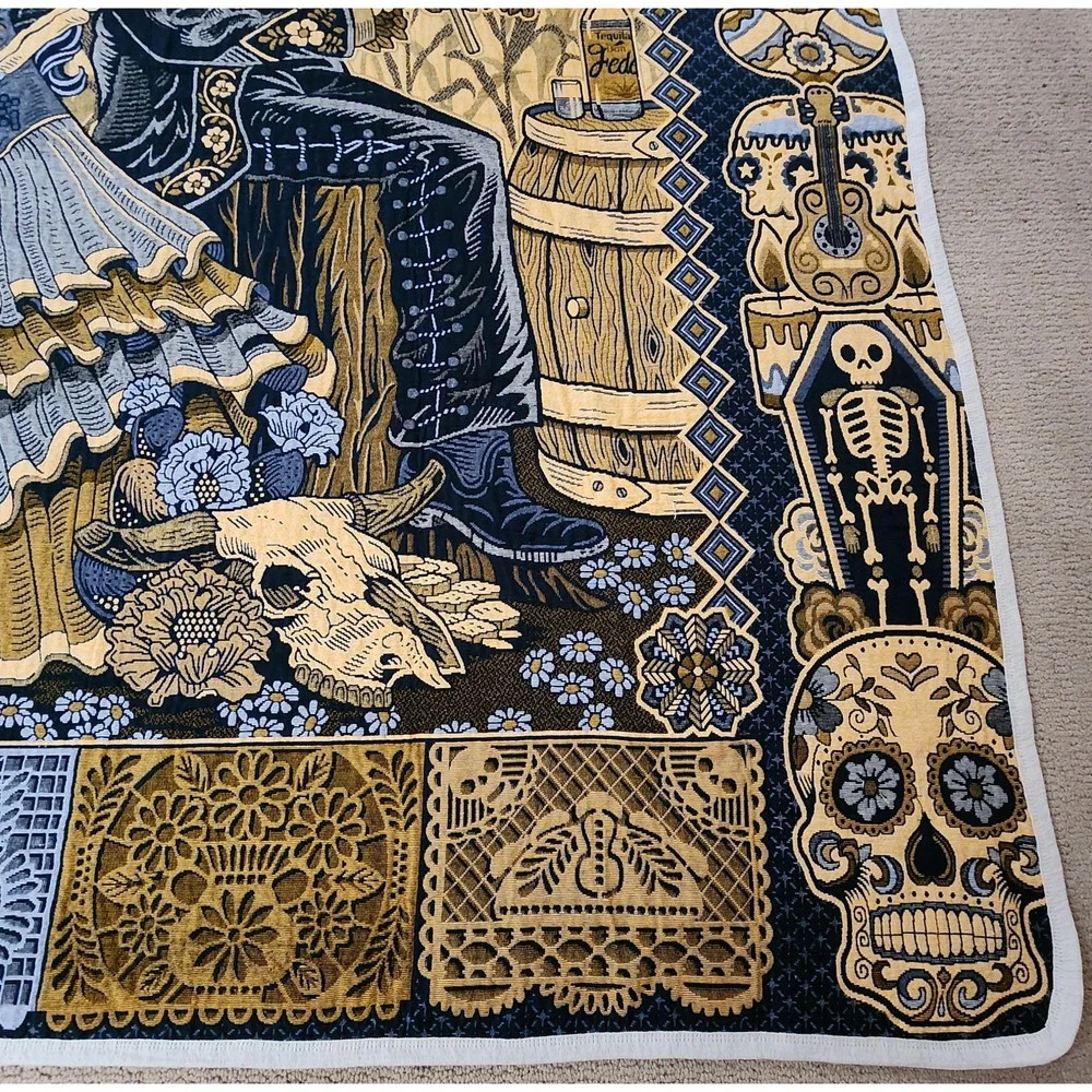 Day of the Dead Blanket Dia de los Muertos Woven Throw Calavera Couple 82x89